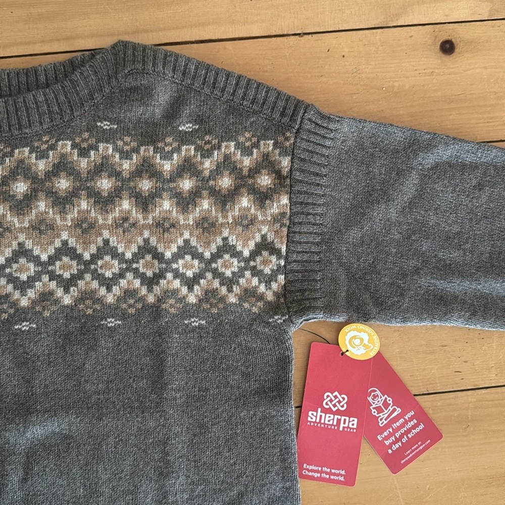 Sherpa Merino Wool Blend Boatneck Sweater Women's M Taupe Fairisle NWT - Picture 5 of 7